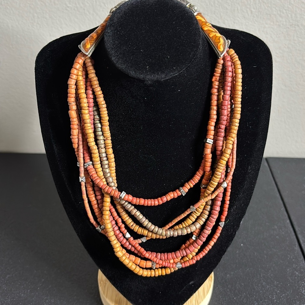 Vintage Chico’s Collar Choker Wood Multilayered Orange Beaded Necklace